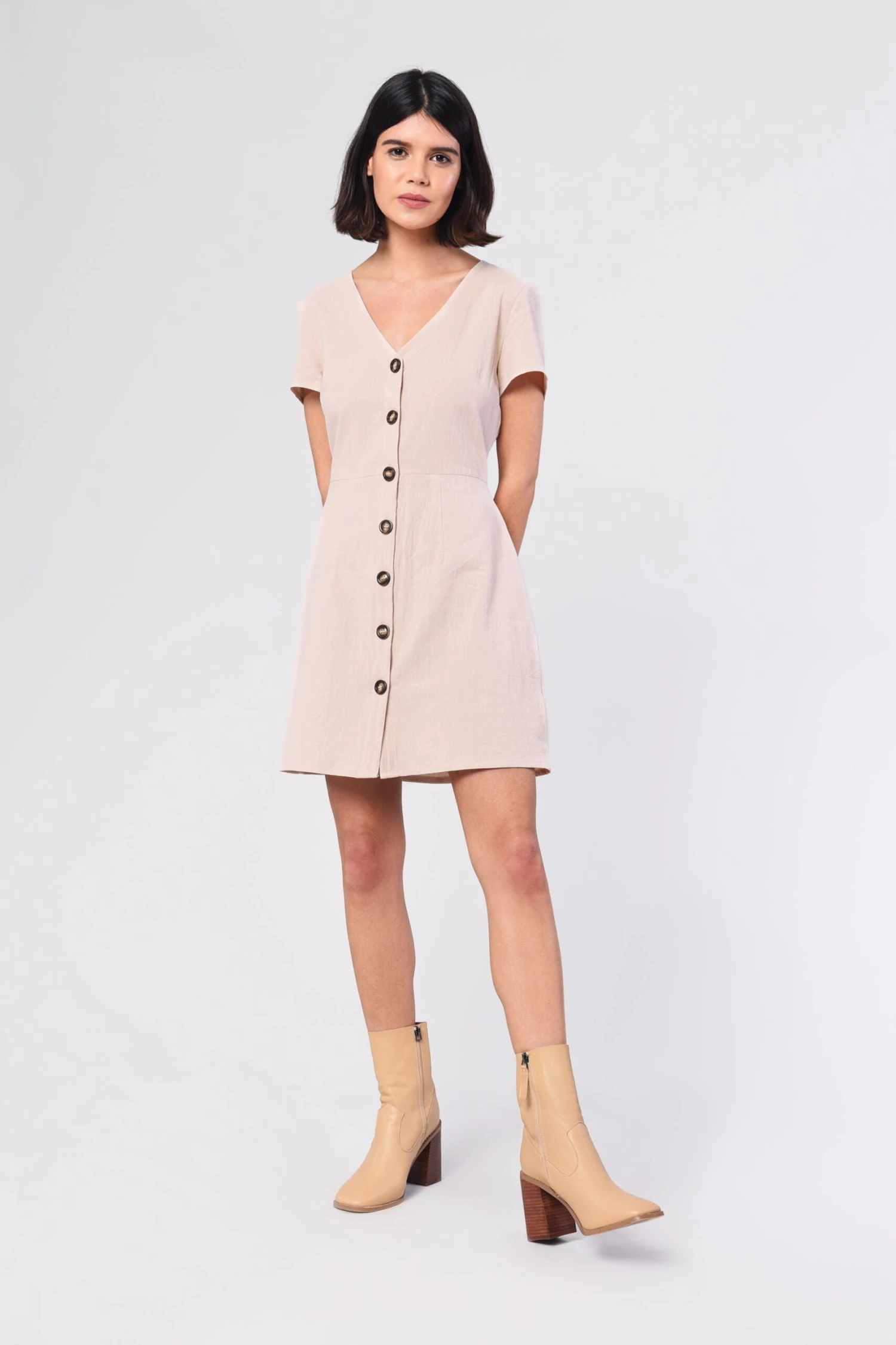 Glamorous Stone Button Front Short Sleeve Mini Dress 3 Glamorous Stone Button Front Short Sleeve Mini Dress - Image 3