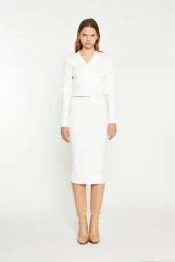 Glamorous Off White Rib Knit Midi-Skirt
