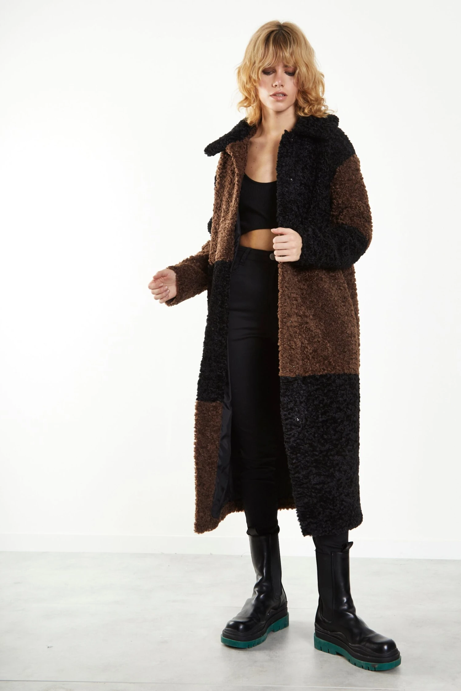 Glamorous Black Brown Patchwork Longline Coat 1 Glamorous Black Brown Patchwork Longline Coat