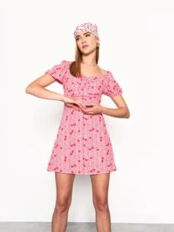 Glamorous Pink Cherry Print A-Line Mini Dress