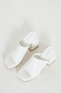 Glamorous White PU Block Heel Mules -Cheap Softly Dressed Store ACC 496