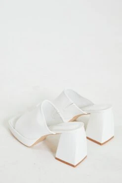 Glamorous White PU Block Heel Mules -Cheap Softly Dressed Store ACC 498