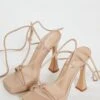 Glamorous Nude Lace Up Flared Heels