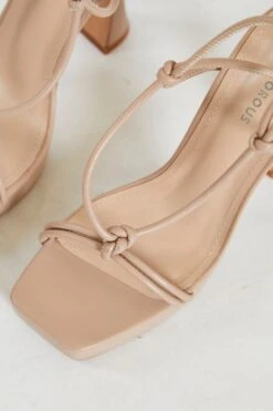 Glamorous Nude Lace Up Flared Heels -Cheap Softly Dressed Store ACC 503