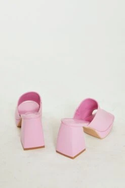 Glamorous Pink PU Block Heel Mules -Cheap Softly Dressed Store ACC 691