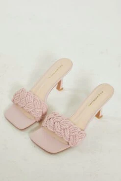 Glamorous Pink Braided Strap Heeled Mules