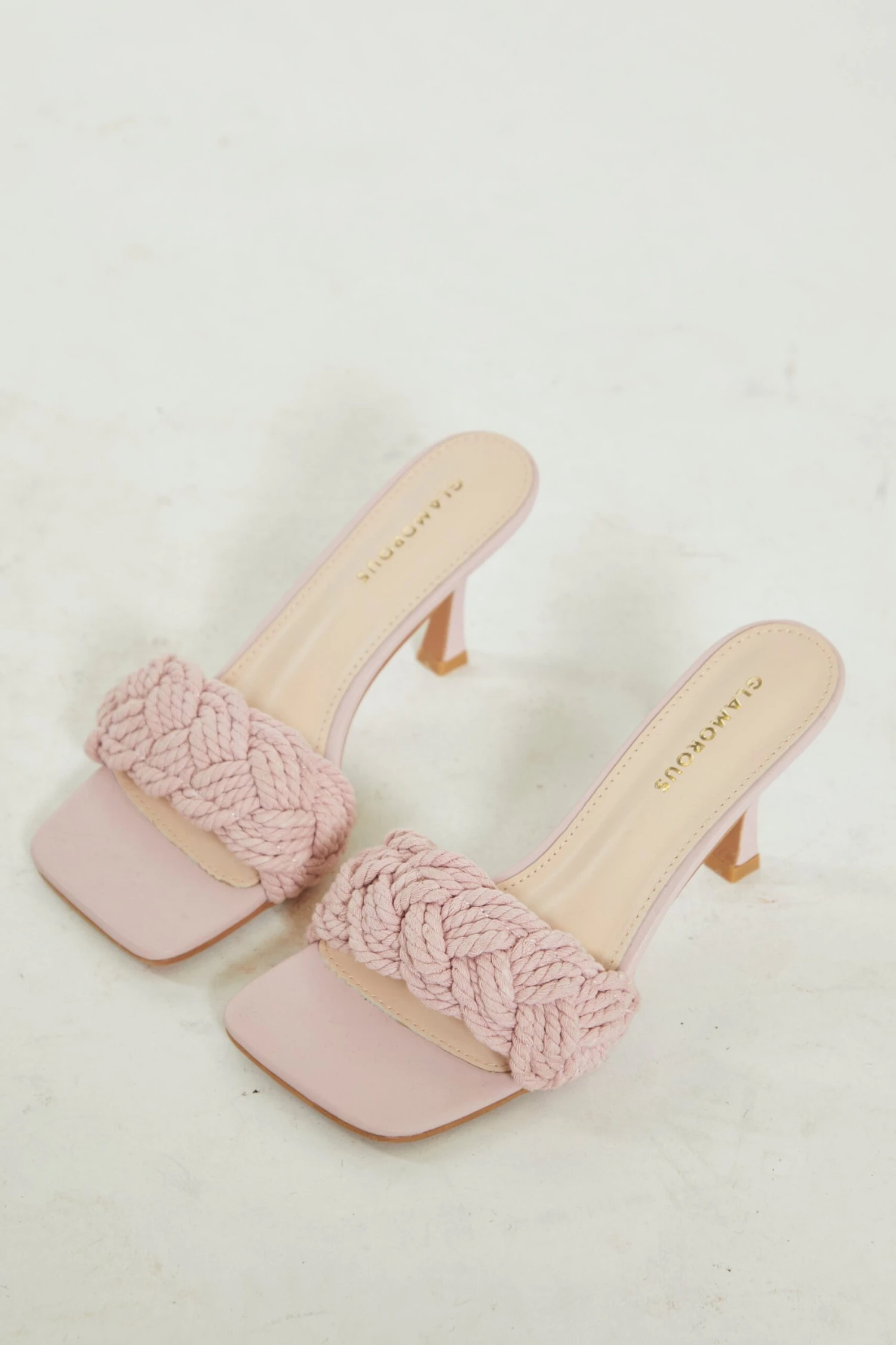Glamorous Pink Braided Strap Heeled Mules 1 Glamorous Pink Braided Strap Heeled Mules