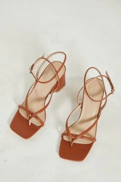 Glamorous Camel Strappy Block Heel Sandals -Cheap Softly Dressed Store ACC 704