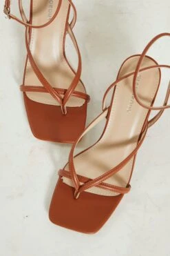 Glamorous Camel Strappy Block Heel Sandals -Cheap Softly Dressed Store ACC 708
