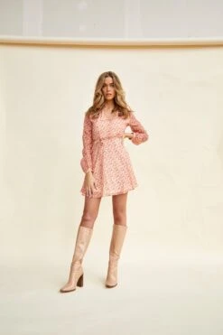 Glamorous Low V-Neck Mini Dress With Long Sleeves & Waist Tie 5 Glamorous Low V-Neck Mini Dress With Long Sleeves & Waist Tie -Cheap Softly Dressed Store AN3090A CX30 03
