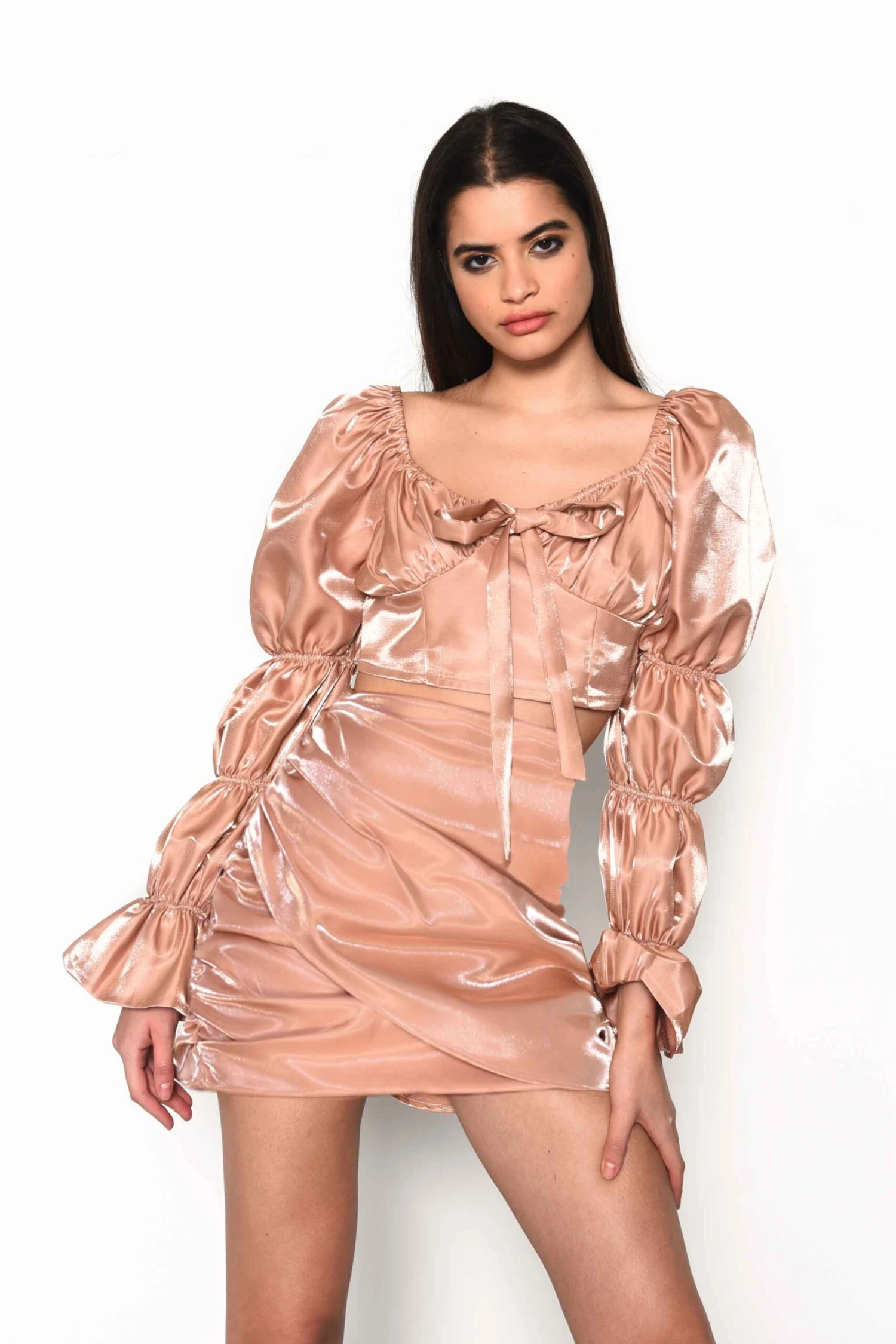 Glamorous Nude Shimmer Draped Front Mini Skirt 1 Glamorous Nude Shimmer Draped Front Mini Skirt