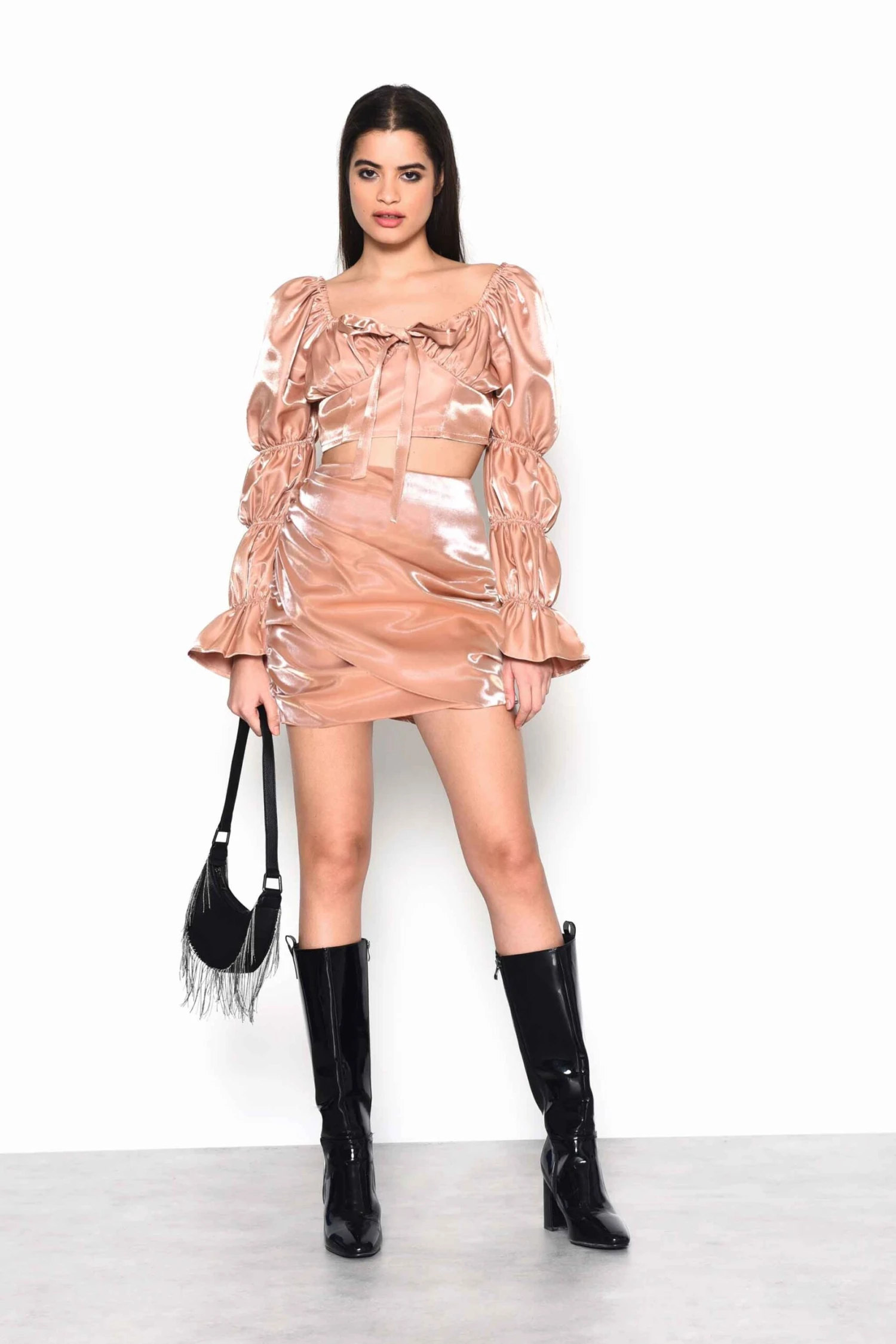 Glamorous Nude Shimmer Draped Front Mini Skirt 3 Glamorous Nude Shimmer Draped Front Mini Skirt - Image 3
