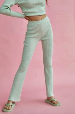 Glamorous Mint Rib Knit Slim Fit Trousers -Cheap Softly Dressed Store AN4192 MNT 01
