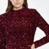 Glamorous Port-Red Velvet-Sequin High Neck -Top