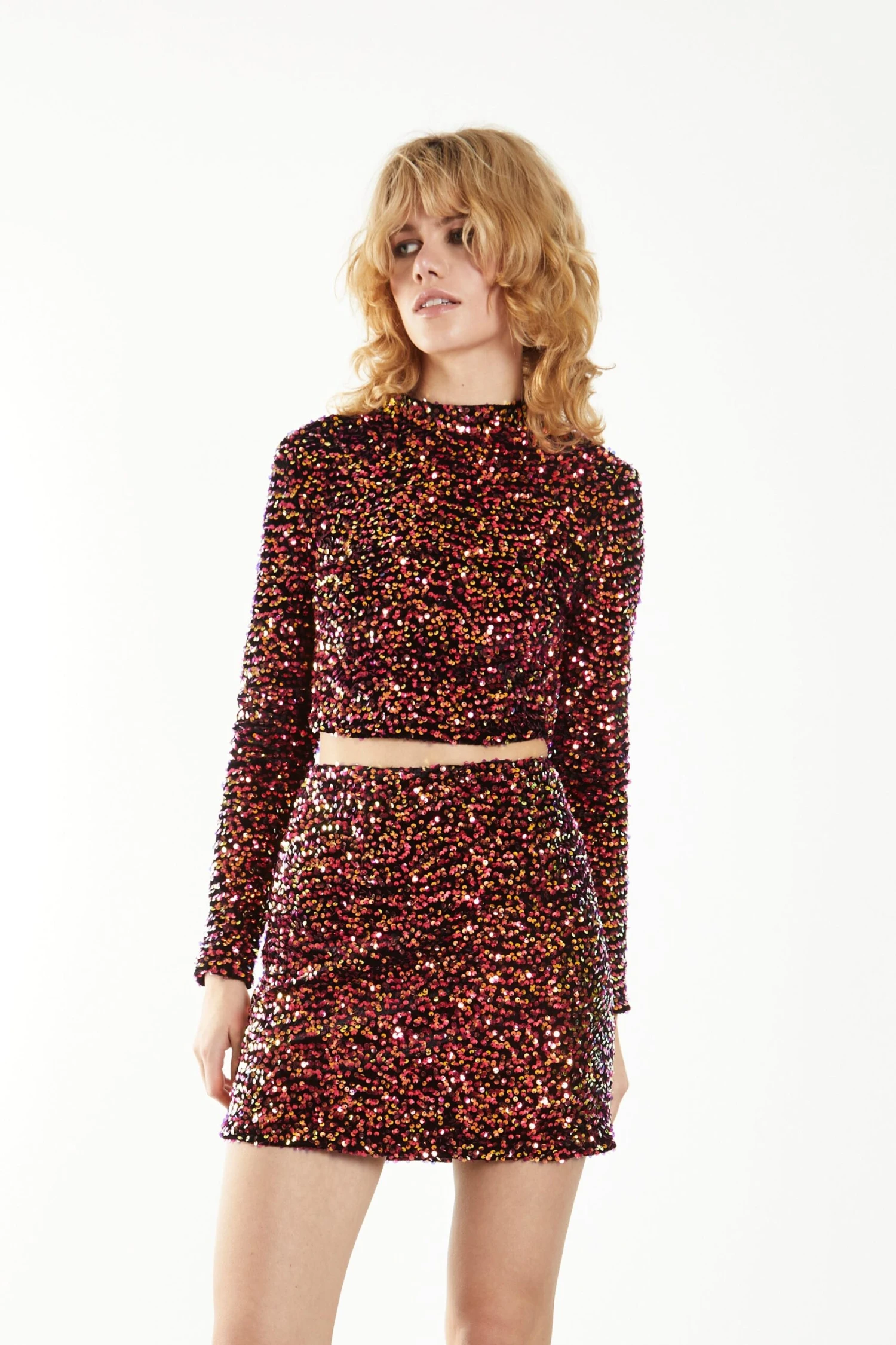 Glamorous Pink Sequin Velvet Mini Skirt 3 Glamorous Pink Sequin Velvet Mini Skirt - Image 3