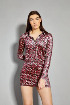 Glamorous Floral Print Velvet Button Front Shirt -Cheap Softly Dressed Store AN4338 DC79 03