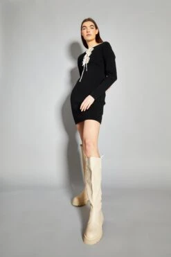 Glamorous Black Tie Front Cut Out Detail Mini Dress -Cheap Softly Dressed Store AN4370 BK 03