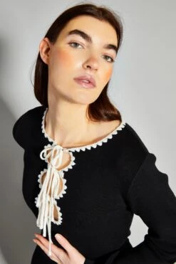 Glamorous Black Tie Front Cut Out Detail Mini Dress -Cheap Softly Dressed Store AN4370 BK 04