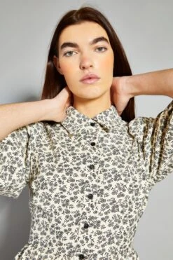 Glamorous Cream Floral Skater Shirt Dress -Cheap Softly Dressed Store AN4376 BQ60 04