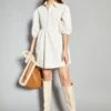 Glamorous Cream Corduroy Puff Sleeve Skater Shirt Dress