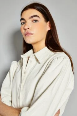 Glamorous Cream Corduroy Puff Sleeve Skater Shirt Dress -Cheap Softly Dressed Store AN4381 CK98 03