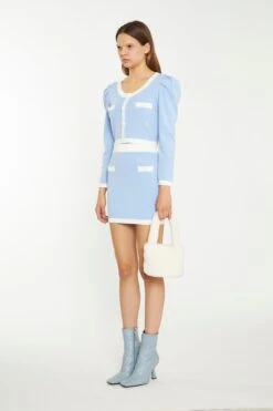 Glamorous Light Blue White Knitted Top -Cheap Softly Dressed Store AN4419 AZ38 03