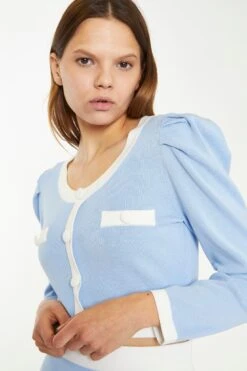 Glamorous Light Blue White Knitted Top -Cheap Softly Dressed Store AN4419 AZ38 04