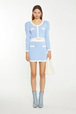 Glamorous Light Blue White Knitted Mini-Skirt