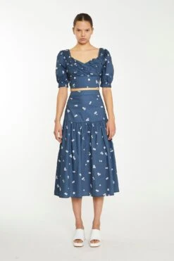 Glamorous Navy Scattered Flower Midi Skirt