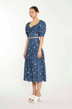 Glamorous Navy Scattered Flower Midi Skirt -Cheap Softly Dressed Store AN4443 DE88 03
