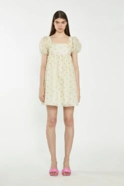 Glamorous Yellow-Pink-Fruit-Organza Babydoll Mini Dress