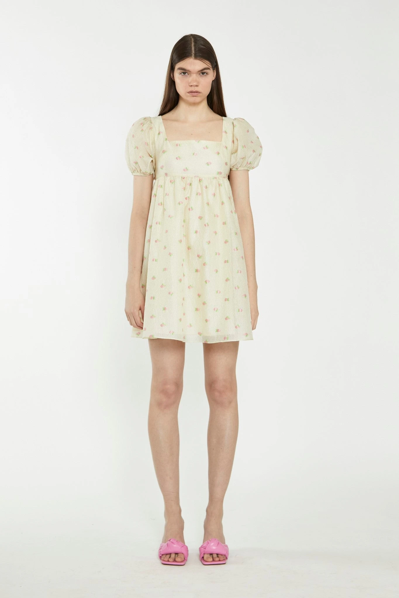 Glamorous Yellow-Pink-Fruit-Organza Babydoll Mini Dress 1 Glamorous Yellow-Pink-Fruit-Organza Babydoll Mini Dress