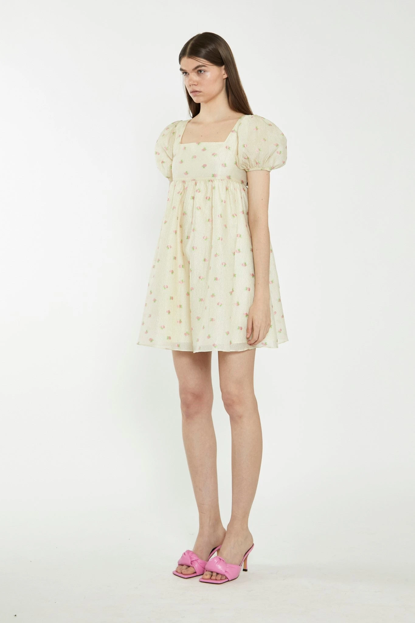 Glamorous Yellow-Pink-Fruit-Organza Babydoll Mini Dress 3 Glamorous Yellow-Pink-Fruit-Organza Babydoll Mini Dress - Image 3