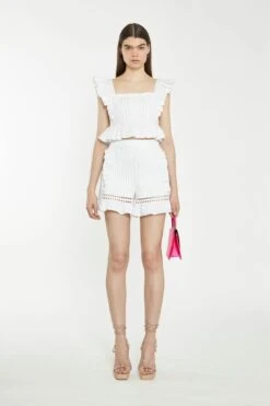 Glamorous Off White Lace-Trim Frill Shorts