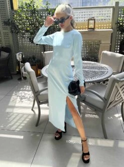 Glamorous Ice Blue Split Front Maxi Dress -Cheap Softly Dressed Store AN4537 AJ22 01