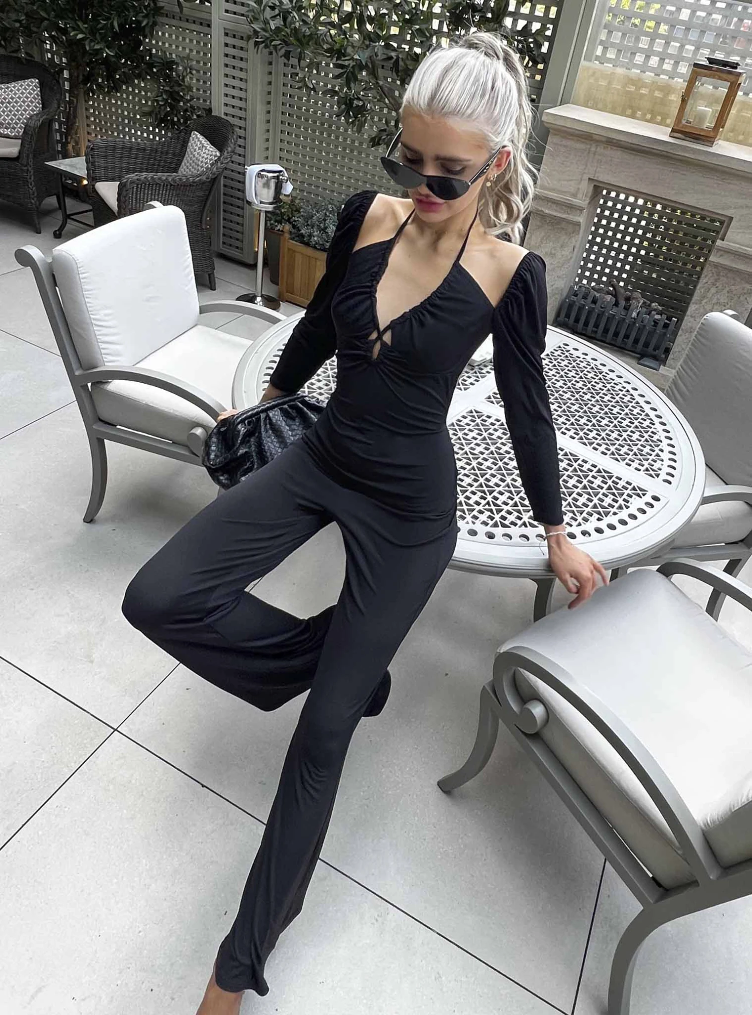 Glamorous Black Flared Bodycon Jumpsuit 1 Glamorous Black Flared Bodycon Jumpsuit