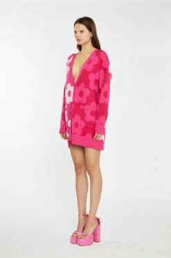 Glamorous Large Pink Flower Long-Line Cardigan -Cheap Softly Dressed Store AN4573 DI90 03