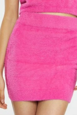 Glamorous Hot Pink Fluffy Knit Mini-Skirt -Cheap Softly Dressed Store AN4575 HP 04