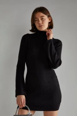 Glamorous Black Flared Sleeve Knitted Mini-Dress