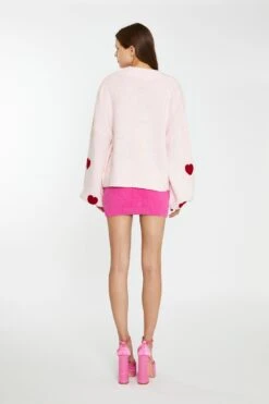 Glamorous Pink-Red Heart Crochet Cardigan -Cheap Softly Dressed Store AN4580 DI99 02
