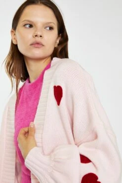Glamorous Pink-Red Heart Crochet Cardigan