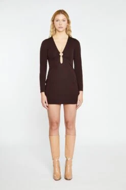 Glamorous Dark Brown Deep V-neck Mini-Dress -Cheap Softly Dressed Store AN4593 BB73 01
