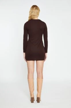 Glamorous Dark Brown Deep V-neck Mini-Dress -Cheap Softly Dressed Store AN4593 BB73 02