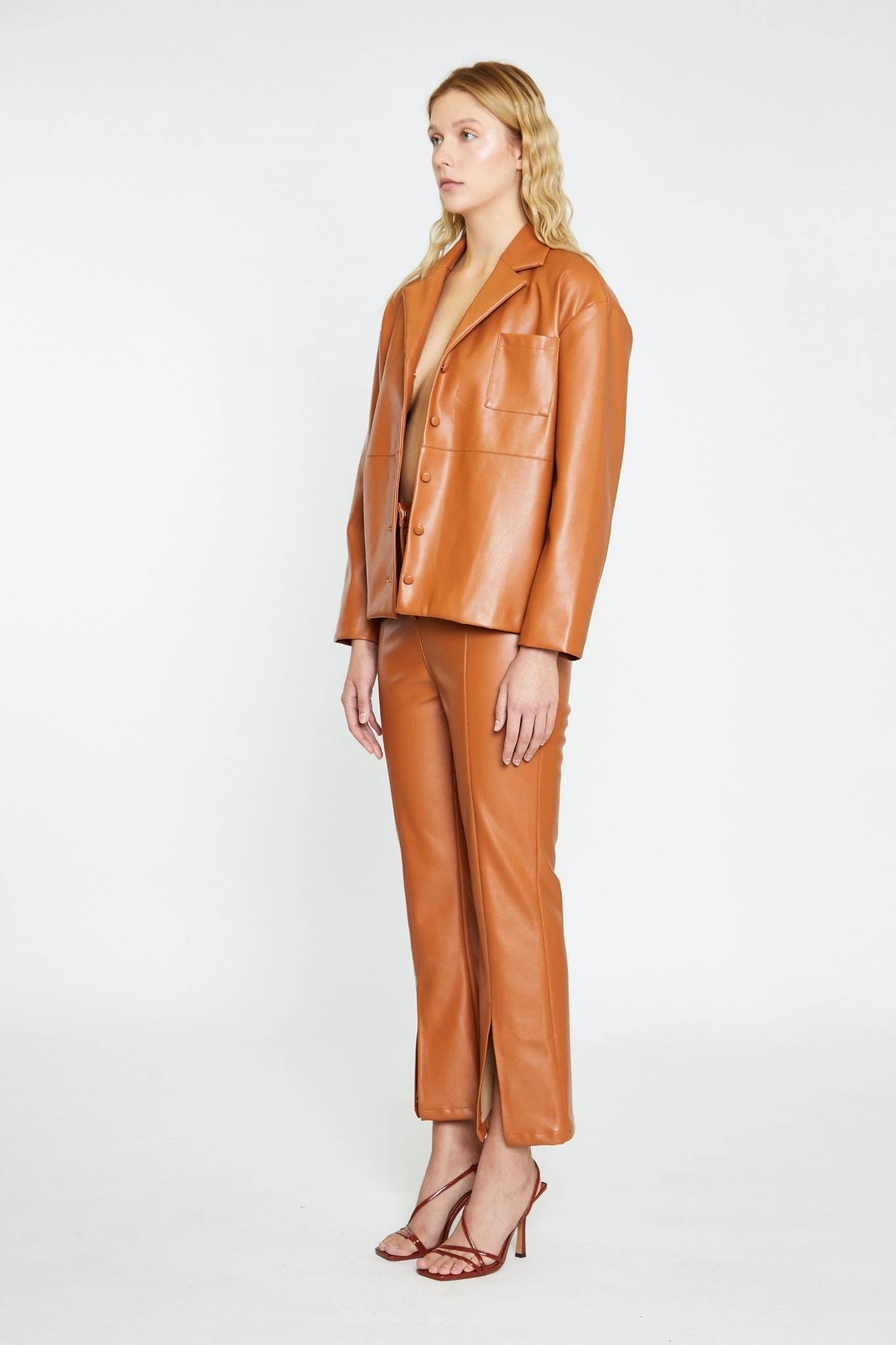 Glamorous Tan PU Flared Trousers 4 Glamorous Tan PU Flared Trousers - Image 4