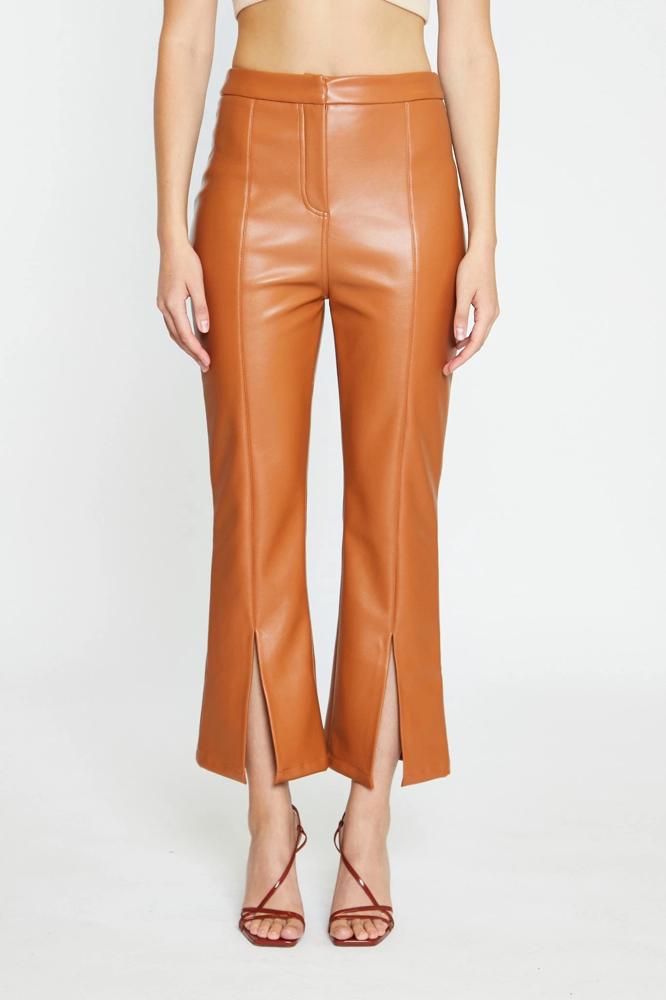Glamorous Tan PU Flared Trousers 2 Glamorous Tan PU Flared Trousers - Image 2