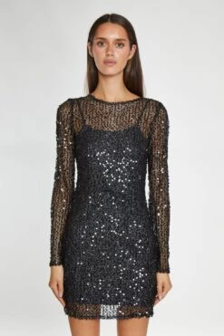 Glamorous Black Sequin Mesh Mini-Dress -Cheap Softly Dressed Store AN4614 AE05 01