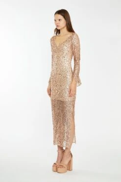 Glamorous Rose-Gold Sequin Mesh V-Neck Maxi-Dress -Cheap Softly Dressed Store AN4615 BE81 03