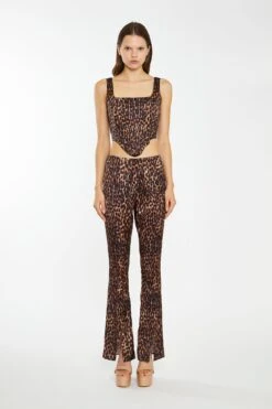 Glamorous Brown-Leopard Split-Front Flared Trousers