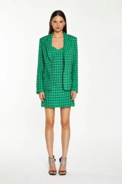 Glamorous Green Tonal Houndstooth Fitted Blazer -Cheap Softly Dressed Store AN4624 DM51 01