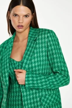 Glamorous Green Tonal Houndstooth Fitted Blazer
